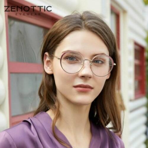 ZENOTTIC Metal Glasses Frame Women Men Oversize Round Prescription Eyeglasses Optical Myopia Eyewear Frame