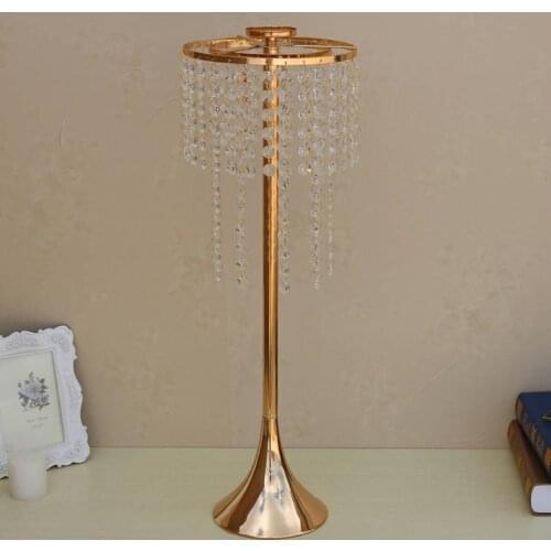 Gold Flower Stand Wedding Table Centerpiece Floor Vase Wedding Crystal Decorations 60cm Tall 10pcs/lot