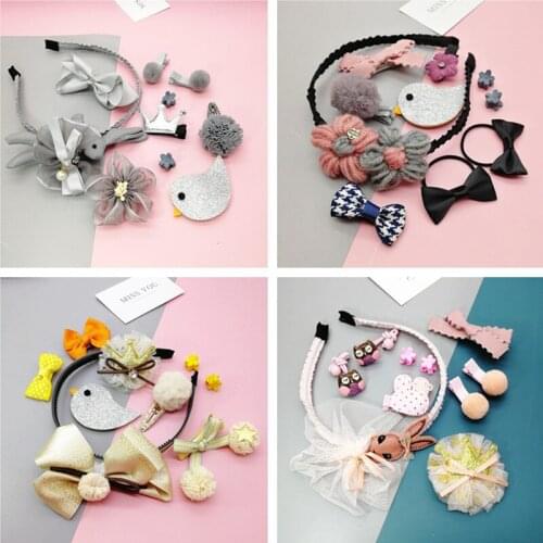 New Arrival 10pcs Children Kids Hair Accessories Toddlers Girls bird bunny Hair Clips flower head hoop Hairpins hair ties rope