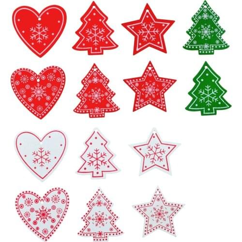 10PCS New Year Christmas Tree Ornament Wooden Hanging Pendants Gifts Snow Elk Christmas Love five-pointed star