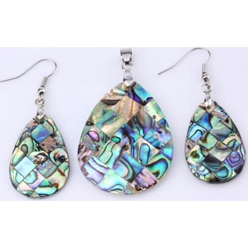 100-Unique Silver Plated Water Drop Pendant Abalone Shell Earrings Elegant Women Jewelry Set