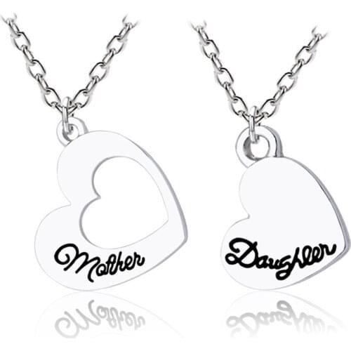 150pcs/Lot Heart Shape Mother Daughter Pendant Necklace Jewelry Two Pieces Silver Chains Necklaces Jewelries Gifts for Women