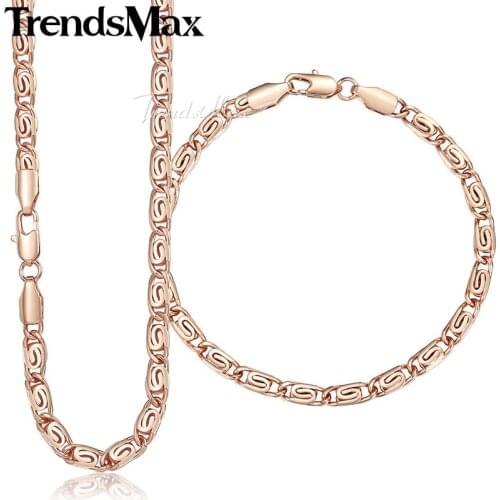 5mm Womens Necklace Bracelet Jewelry Set Snail 585 Rose Yellow Gold Filled Chain GS182