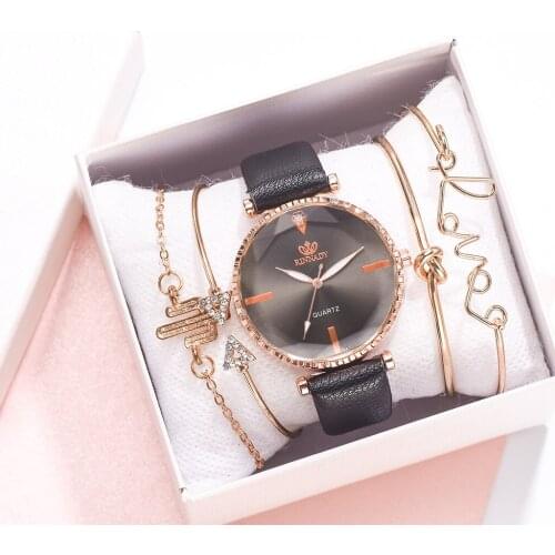 5pcs Set Top Style Fashion Women Watch Luxury Leather Band Quartz WristWatch Ladies Watch Women Dress Relogio Mujer Dropship