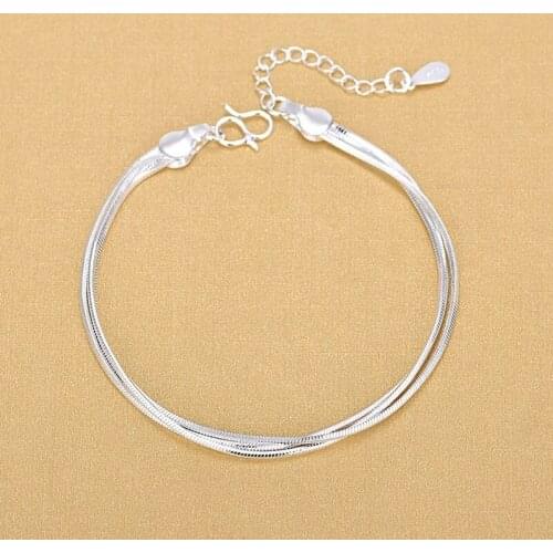925 Sterling Silver Snake Chain Bracelet &Bangle Anklet For Women Girls Wedding Party Beach Jewelry A168