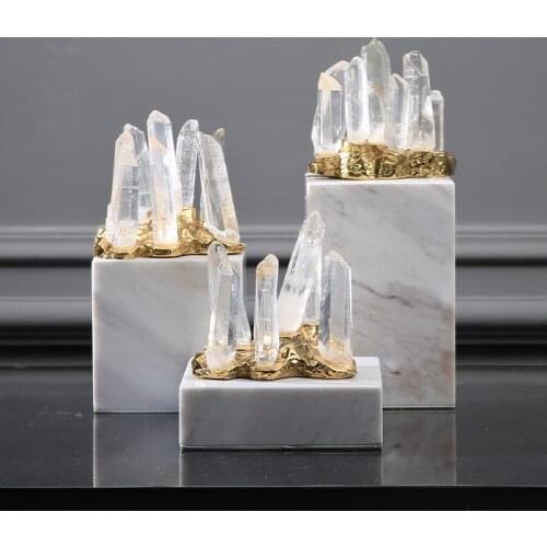 Home Decoration Accessories Natural Crystal Pillar Figurine Living Room Ornament Objects Office White Marble Christmas Gift