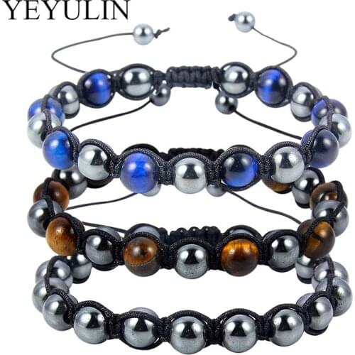 Blue Tiger Eye Stone Hematite Stone Beaded Bracelets Fashion Jewelry Gift For Women Men Natural Stones Bangle Party Wedding
