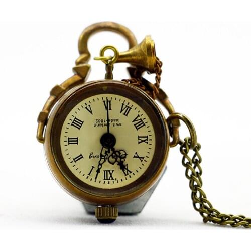 Unqiue Steampunk Skeleton Mechanical Hand Wind Pocket Watch Roman Number Necklace Pendant Decoration