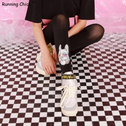 RUNNING CHICK Eye Dog Print Black Autumn Women Pantyhose Wholesales
