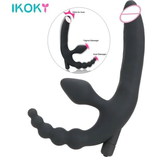 IKOKY Female A Couple Sex Machine Strapon Dildos Vagina Anal Plug Vibrators Sex Toys for Women Two Lesbian Tools Adults Shop