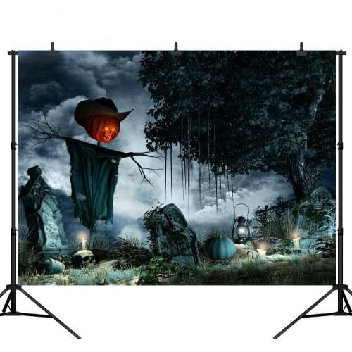 Halloween Photography Backdrop Horrible Scarecrow Candle Tombstone Backgrounds