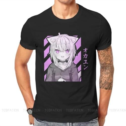 Hololive VTuber Nekomata Okayu TShirt Men Graphic Plus Size Harajuku Crewneck Cotton T Shirt 2020