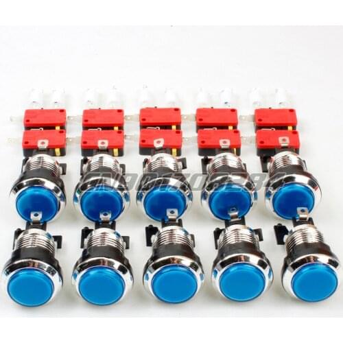 10x 30mm Chrome LED Light Illuminated Push Buttons With Micro Switch For Arcade Games Joystick Mame Jamma Blue Color