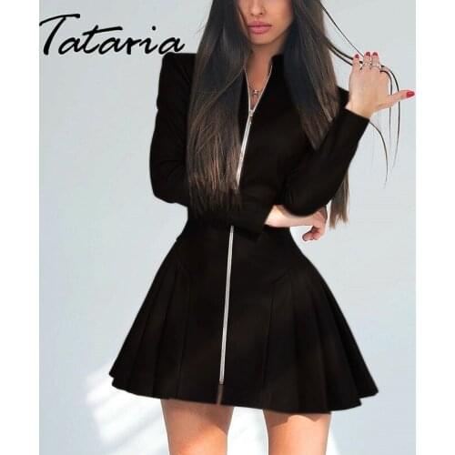 Zipper PU Leather Dress Women Sexy Long Sleeve Party Short Dress Elegant Stand Neck Mini Dresses Bodycon 2021 Spring