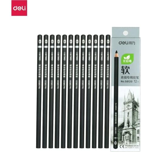 Deli Charcoal Pen Pencil Art Student Special Soft/Medium/Hard Professional Painting Sketch Pencil Pen Beginner Art Supplies Tool