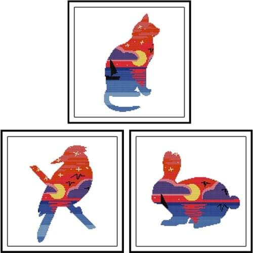 Joy Sunday Cat Cross Stitch Patterns DIY Needlework Rabbit 14CT Printed on Canvas Bird 11CT Canvas Embroidery Kits Cross Stitch
