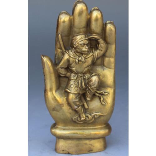 Chinese bronze sculpture sun wukong in the tathagata Buddhas hand