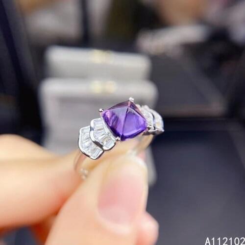 KJJEAXCMY fine jewelry 925 sterling silver inlaid natural Amethyst Girls exquisite Chinese sugar tower gem ring support test