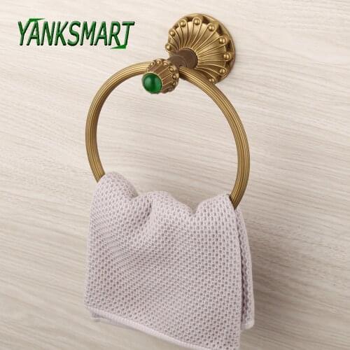 YANKSMART Art Round Towel Ring Bathroom Wall Mounted Antique Brass Bath Towel Holder Rack Classic Bathroom Accessories