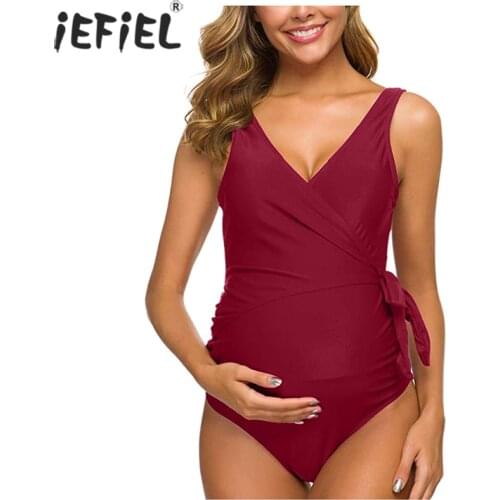 Maternity Swimwear One Piece Striped V Neck Pregnancy Monokini Swimsuit Pregnant Woman Bikini Bathing Suit Tankinis Beachwear