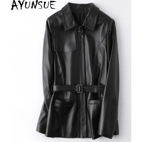 AYUNSUE Genuine Leather Jackets Woman Real Sheepskin Coats Ladies Slim Outerwear with Belt Autumn 2021 Chaqueta Piel Mujer SQQ88