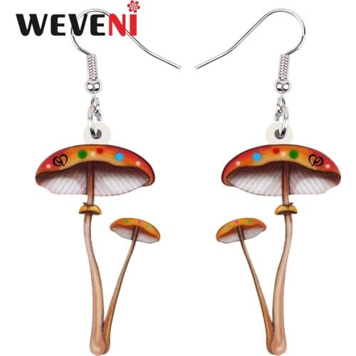 WEVENI Acrylic Cute Colorful Spots Mushroom Earrings Fashion Long Drop Dangle Charms Gifts Unique Jewelry For Women Girls Teens