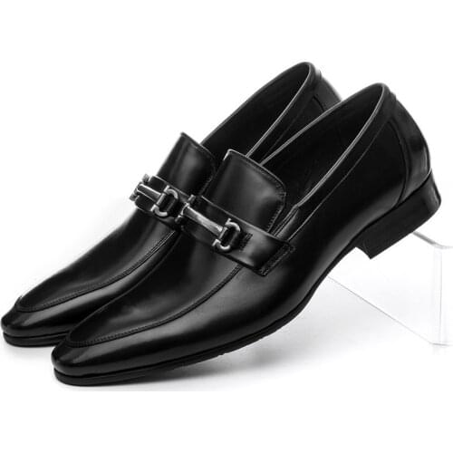 Fashion Black / brown tan loafers shoes mens dress shoes genuine leather wedding shoes mens business shoes with buckle