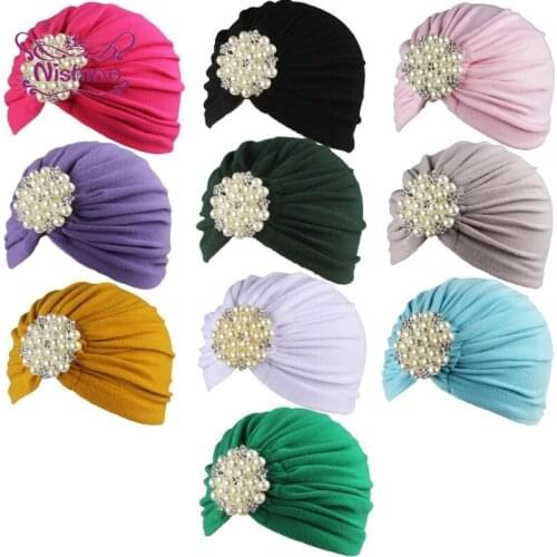 22*19 CM Fashion Autumn and Winter Warm Girls Indian Hats Shining Pearls Rhinestone Women Beanie Caps Soft Turban Birthday Gifts