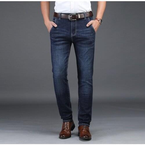 2021 Mens Spring/Summer Stretch Straight Jeans Mens Classic Business Casual Jeans Loose Breathable Trousers Plus-up Size