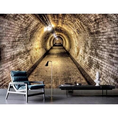 Bacal photo 3d wallpaper murals grey white industrial wind cave brick wall tunnel background wall papers home decor 3d wallpaper