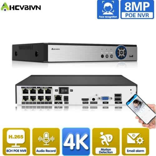 Face Detection H.265 4K 8MP 5MP POE NVR Security Surveillance Video Recorder 4CH 8CH CCTV PoE NVR IEE802.3af For PoE IP Cameras