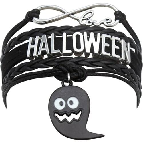 Hand-woven Bracelet HALLOWEEN letter Halloween Pumpkin Hat Charm Braided Bracelet Drop Oil Pendant Horror Jewelry Holiday Gift