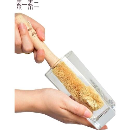 Coconut Palm Cup Brush Long Handle Baby Bottle Brush Kitchen Washing Cup Brush Artifact Glass Cleaning Brush