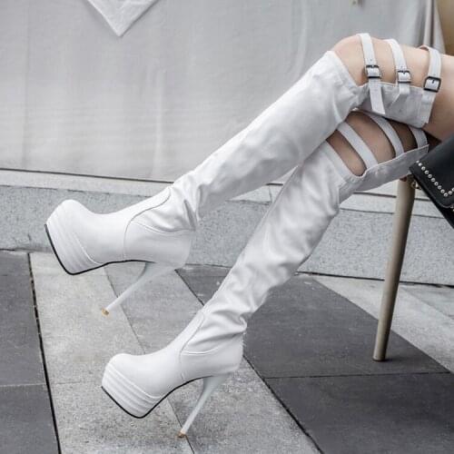 New slim black sexy womens boots in 2019 winter 13cm super high heel thin heel waterproof platform knee high boots