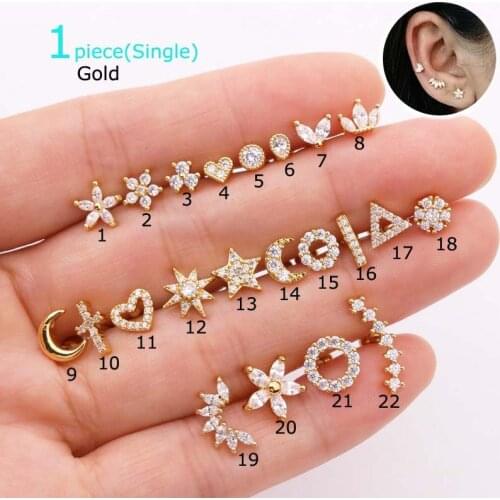 1piece Stianless Steel Helix Pinna Earrings Tragus Cartilage Piercing 16G with Zircon