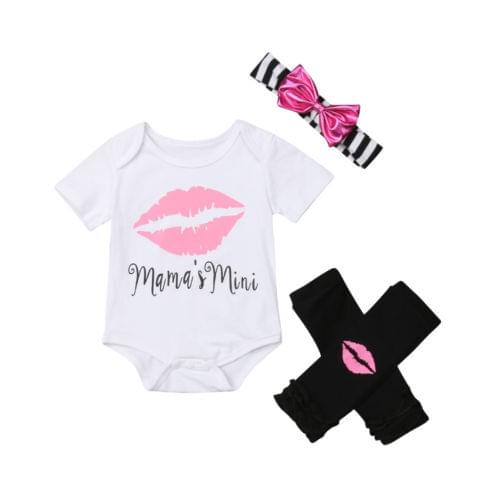 Newborn Baby Girls Princess Tops Romper+Ruffle Leggings Headband 3PCS Clothes Outfit Size 0-24M