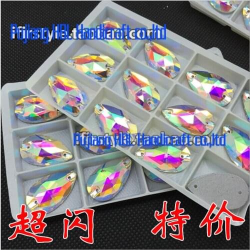 Teardrop 2 Holes17x28mm 48pcs Sew On Stones Glass Crystal Rhinestones Crystal AB Flatback Sewing DIY Wedding Dresses