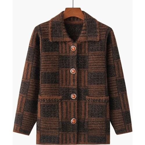 Knit Cardigan Sweater Autumn Winter Thick knitted Sweater Coat Middle-Aged Elderly Mothers Large Size Cardigan Jacket Tops Femal