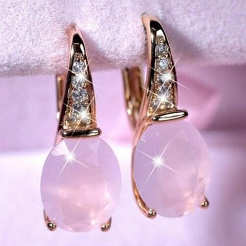 Women Oval Moonlight Stone Pendant Hoop Earrings Small Simple Temperament Female Wedding Jewelry Korea New Fashion