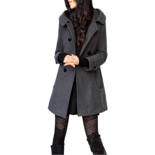 SWYIVY Womens Winter Coats Female Brand Long Woolen Warm Overcoat Slim Femininos Jacket Plus Size 4XL Double-Breasted Hooded