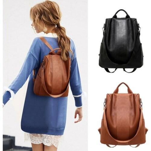 Female Anti-Theft Backpack Classic PU Leather Solid Color Backpack Canta Fashion Back Zipper Adjustable Shoulder Strap Bag