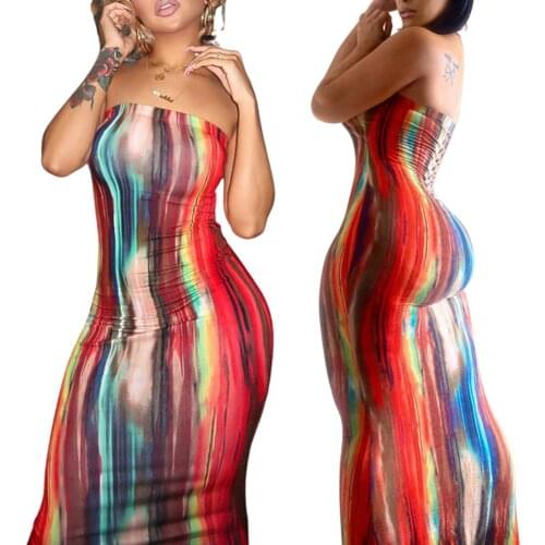 Womens Printed Dress, Sleeveless Tube Top Dress, Sim Fit Off Shoulder Long Dress 2021 New Fashion Dresses