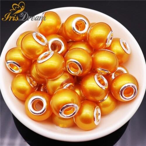 10Pcs 16mm Big Size Pearl European Glass Beads for Jewelry Making DIY Chain Necklace Big Hole Bead fit Pandora Bracelet Bangle