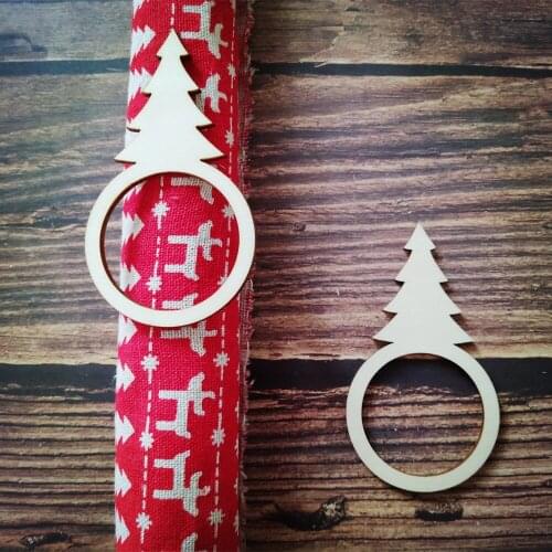 12pcs Laser Cut Wooden Pine Tree Wood Napkin Ring Napkin Holders Rings Christmas Party Table Decoration