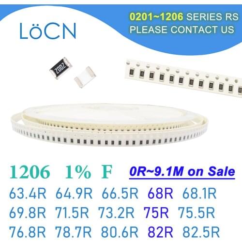 1206 1% F 5000PCS SMD 63.4R 64.9R 66.5R 68R 68.1R 69.8R 71.5R 73.2R 75R 75.5R 76.8R 78.7R 80.6R 82R 82.5R 3216 Resistor OHM