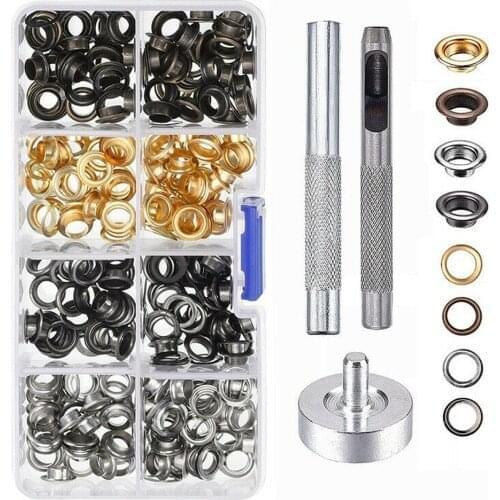 200pcs 6mm Inner Diameter Copper Eyelets Set With Washers + Storage Box + Installation Tools For DIY Sewing Accessories