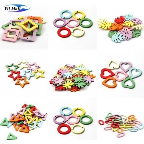 30pcs/lot Mixed Color Heart/Round/Square/Star/Leaf/ Wooden Pendant For Jewelry Making DIY Earring Accessories Pendant Decoration
