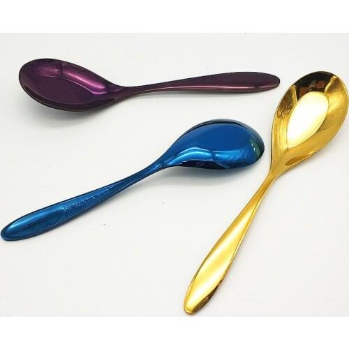 304_Stainless Steel Titanium Gold Purple Blue Blue Top-grade Household Flat-bottomed Spoon Japanese and Korean Noble Hotel Spoon