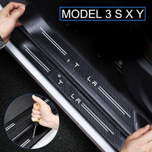 2021 Car Leather Sticker Door Carbon Fiber Sill Plate For Tesla Model 3 Model X Y S Car Accessories