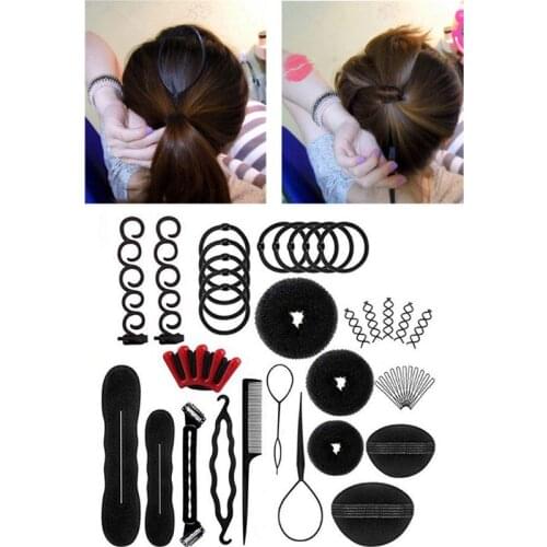 40Pcs/Set Women DIY Hair Styling Accessories Kit Magic Donut Bun Maker Hairpins Ties Fast Twist Modelling Hairdress Braid Tools